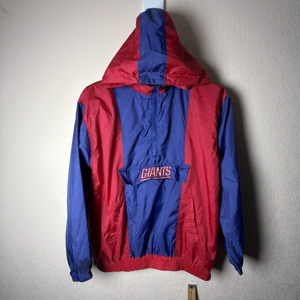 NY GIANTS NFL Team Apparel Windbreaker Jacket Blue and Red Size Medium